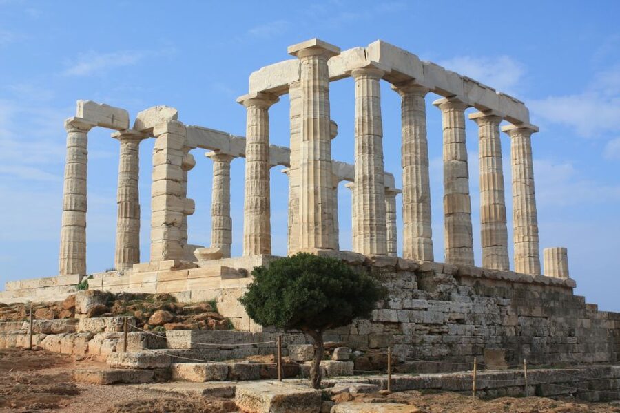 Athens: Cape Sounion Afternoon Tour - Temple of Poseidon: white marble pillars plus a myth behind the view