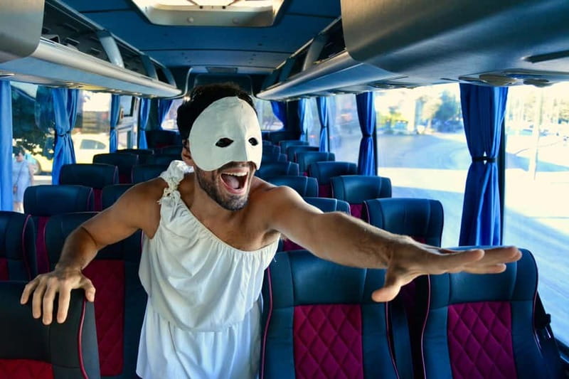 Athens: Immersive Theatre Bus Tour & Ancient History - What you get on board: guide, language, and the included wine/snacks