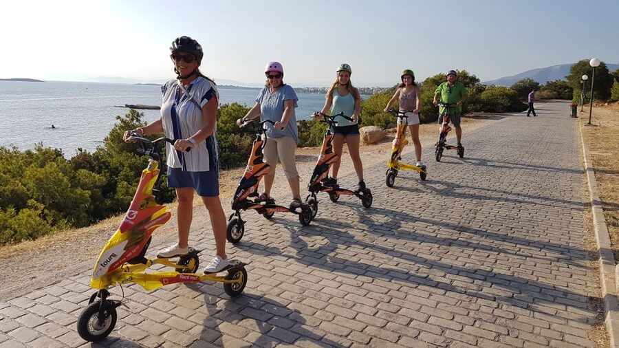 Athens Riviera Trikke Bike Tour & Vouliagmeni Lake - The Kavouri-to-mainland sandy isthmus moment