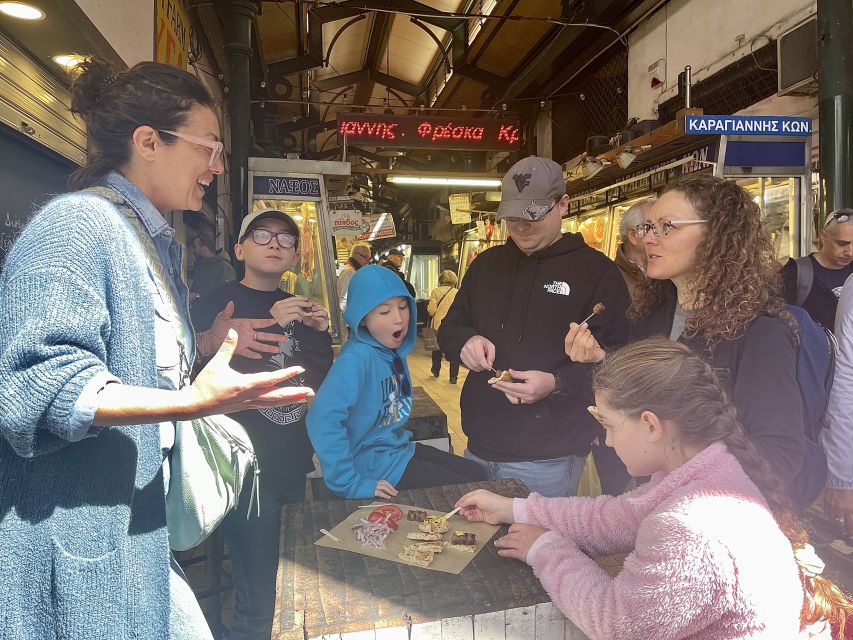Delicious food tour for families 15+ iconic Greek foods - Monastiraki alleyways: olive oil dips, spanakopita, and snack-hunting energy