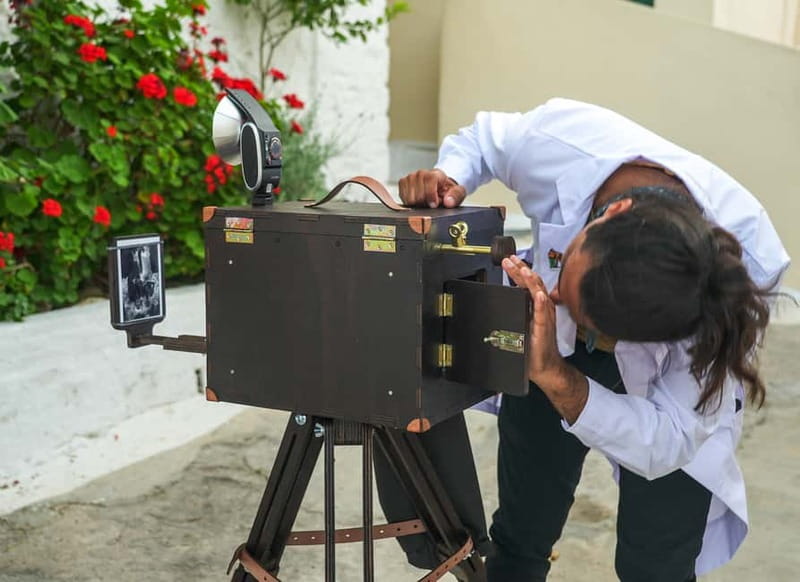 Vintage photoshooting with a box camera - Finding the Meeting Point Near the Church on Alimperti Street
